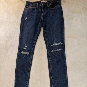 LEVIS WOMEN'S JEANS Ripped Dark Blue 711 Skinny 27 Pants Levi Long Straight Leg